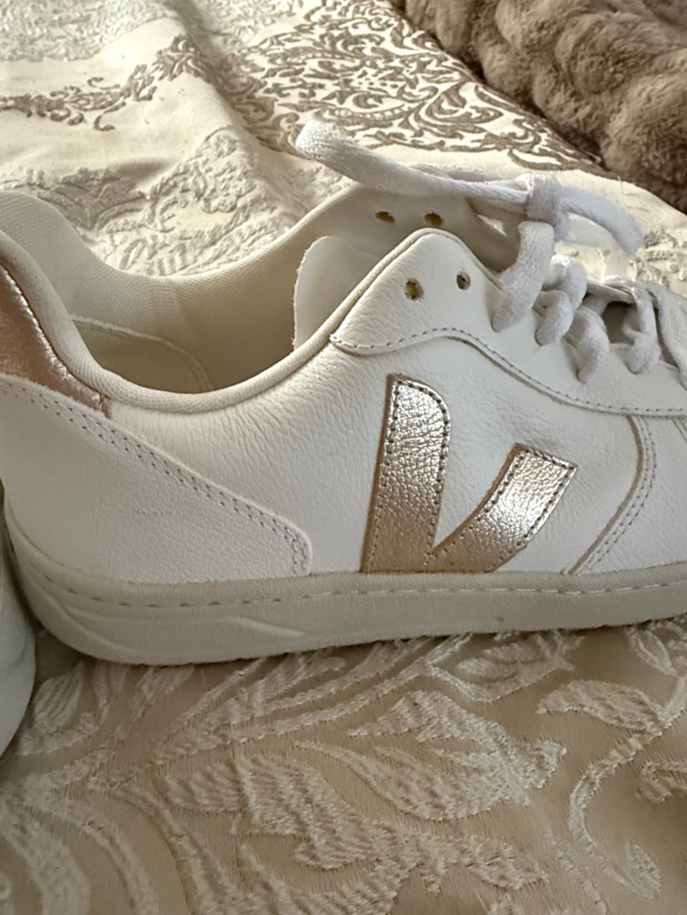 Veja White Sneakers with Champagne Accents - Women's - Picture 4 of 5